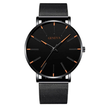 Montre d'Affaires Ultra-Fine pour Homme – Montre à Quartz Minimaliste avec Bracelet en Maille Montres Electro Paris Noir Orange