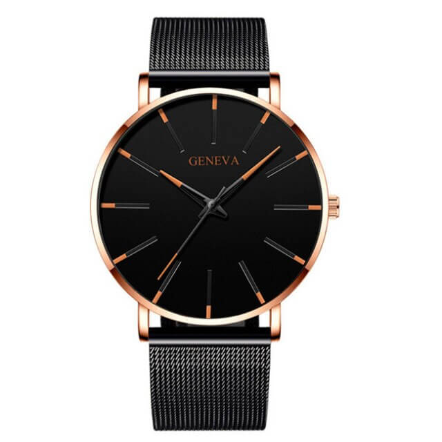 Montre d'Affaires Ultra-Fine pour Homme – Montre à Quartz Minimaliste avec Bracelet en Maille Montres Electro Paris Rose Orange