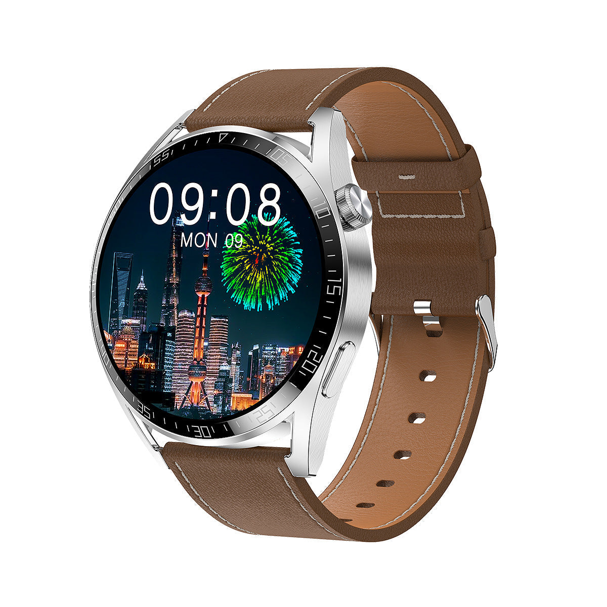Montre Connectée Élégante avec Bluetooth 5.0 et Suivi de Santé – Étanche et Autonome pour un Style Actif Technologie portable Electro Paris Marron (Bracelet en cuir + silicone)
