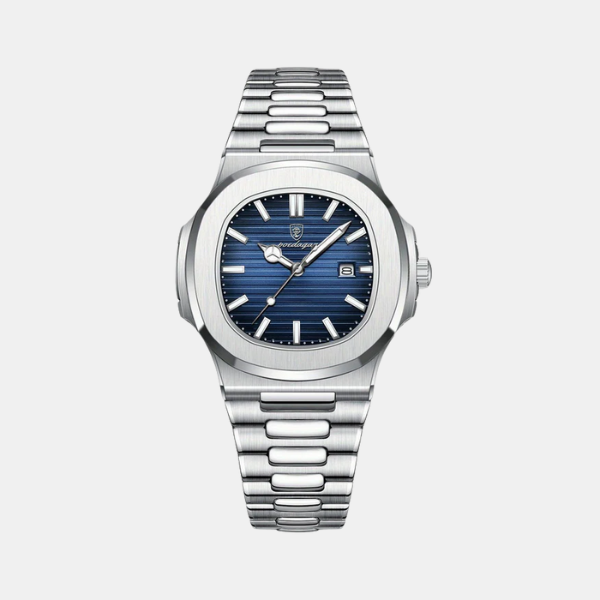 Montre Squelette Automatique pour Homme – Montre Mécanique à Remontage Automatique avec Bracelet en Cuir Montres Electro Paris Argent / Bleu