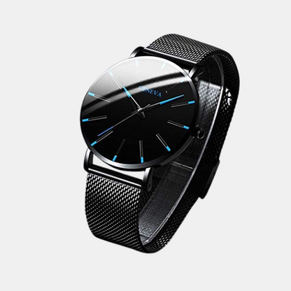 Montre d'Affaires Ultra-Fine pour Homme – Montre à Quartz Minimaliste avec Bracelet en Maille Montres Electro Paris Noir Bleu