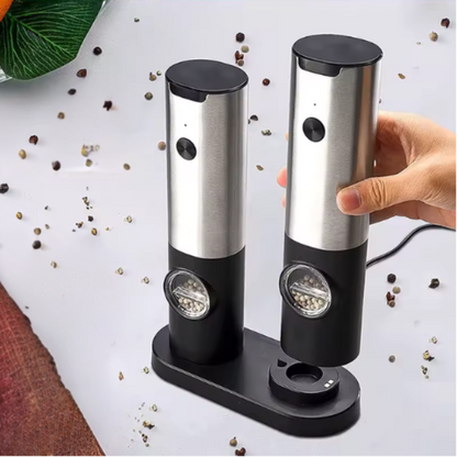 Moulins à Sel et Poivre Électriques Rechargeables **Oplaadbare Elektrische Zout- en Pepermolen Set Electro Paris Argent