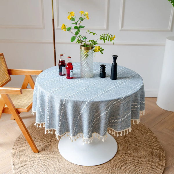 Nappe Ronde en Coton – Tissu Décoratif à Franges Linens & Bedding Electro Paris