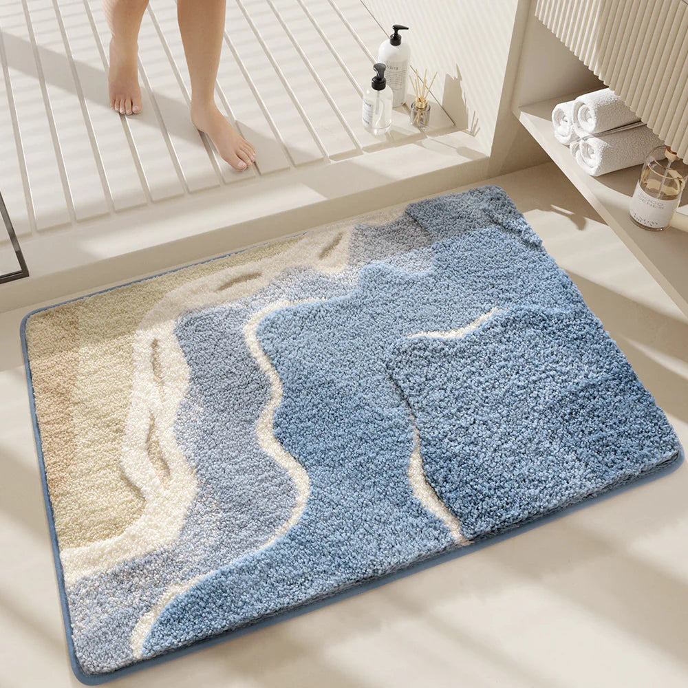 Tapis de Salle de Bain Naturel Doux et Antidérapant – Confort, Design Élégant et Séchage Rapide Éclairage Electro Paris Bleu
