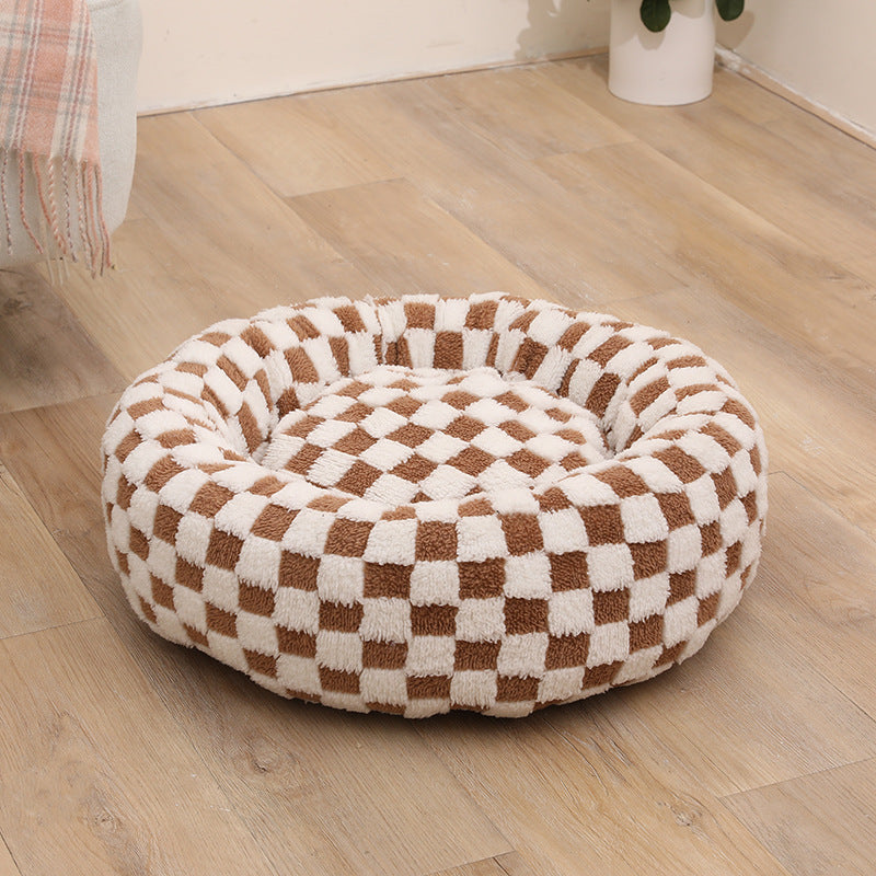Panier Orthopédique pour Animaux avec Motif Floral Élégant à Damier Pet Beds & Cushions Electro Paris Brun S