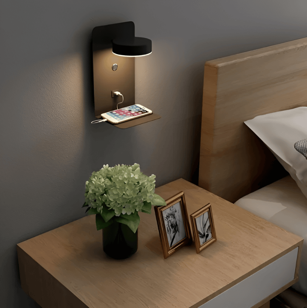 Applique Murale LED Moderne Avec USB Et Étagère En Aluminium