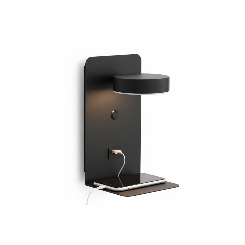 Applique Murale LED Moderne Avec USB Et Étagère En Aluminium