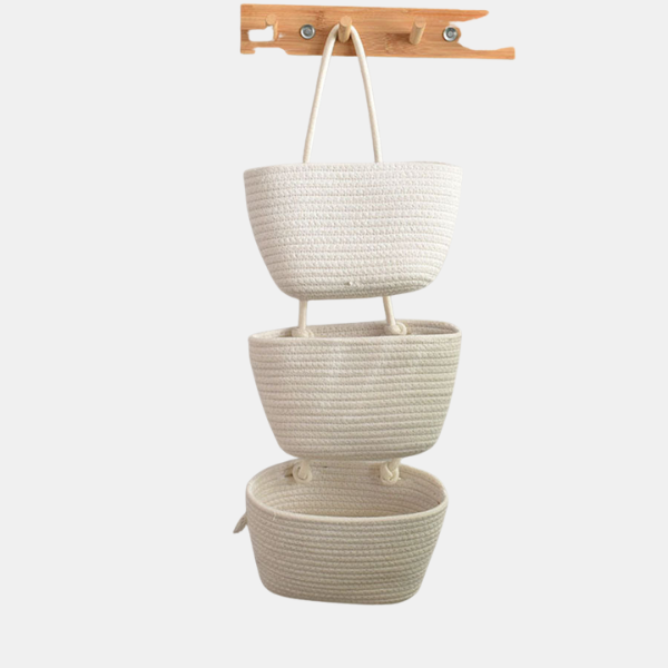 Organisateur Mural en Coton – 3 Poches au Style Rustique Storage & Organization Electro Paris Blanc