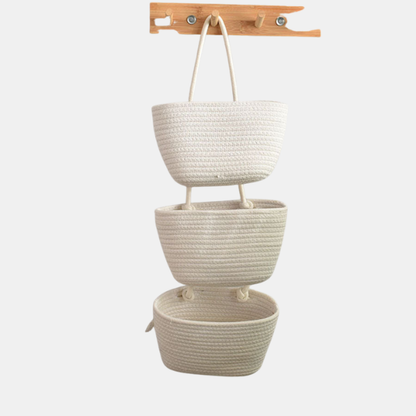 Organisateur Mural en Coton – 3 Poches au Style Rustique Storage & Organization Electro Paris Blanc