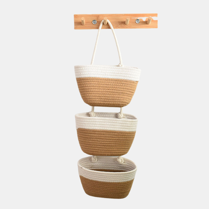 Organisateur Mural en Coton – 3 Poches au Style Rustique Storage & Organization Electro Paris Kaki & Blanc