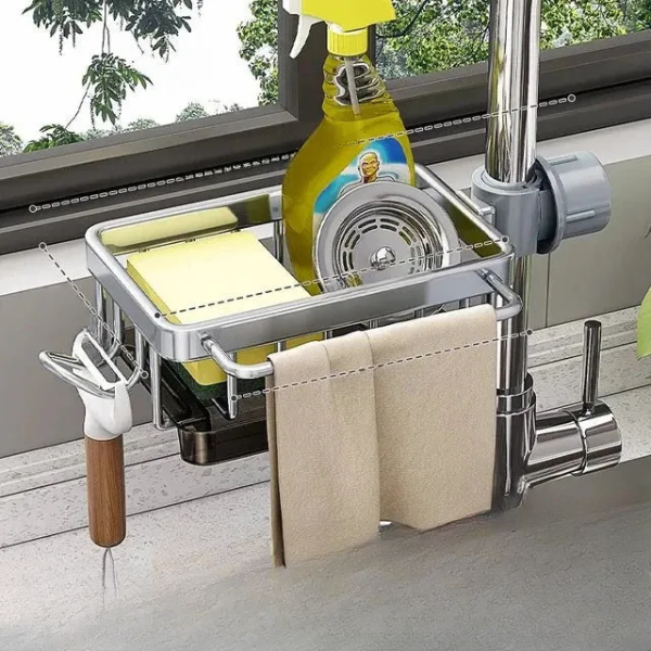 Organisateur d’Évier en Aluminium – Rangement Moderne et Pratique Electro Paris Argent