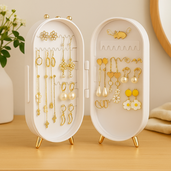 Organisateur de Bijoux Pliable – Rangement Élégant pour Boucles d’Oreilles, Colliers et Bagues Electro Paris Blanc