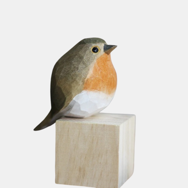 Ornement Oiseau Nordique en Bois Sculpté – Rouge-gorge Décoratif