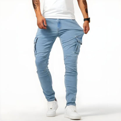 Pantalons Cargo en Denim Élastique pour Hommes – Confort et Style Polyvalent pour le Quotidien Pantalons cargo pour hommes Electro Paris Bleu S