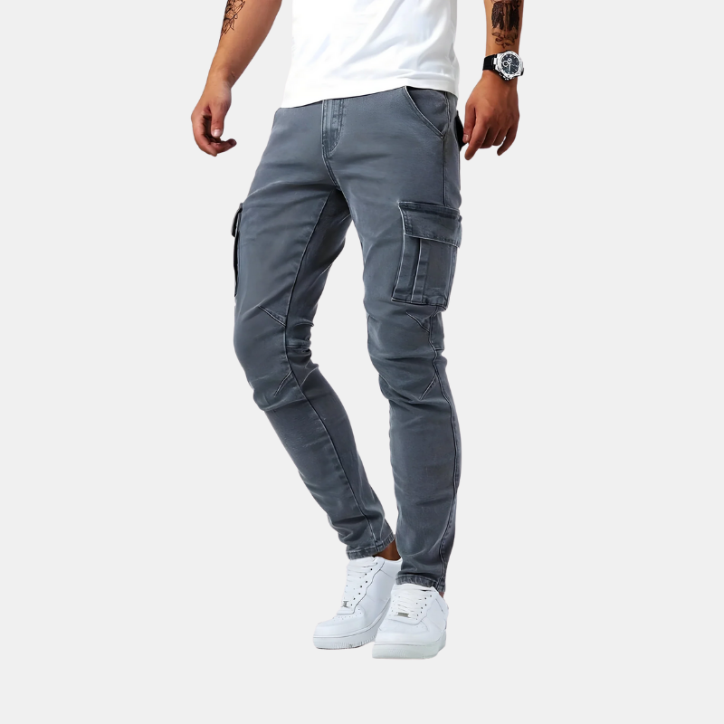 Pantalons Cargo en Denim Élastique pour Hommes – Confort et Style Polyvalent pour le Quotidien Pantalons cargo pour hommes Electro Paris Gris S
