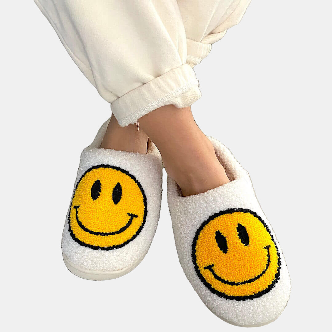 Pantoufles Émoji Confortables Antidérapantes – Chaussons Femme et Homme Chaussons Electro Paris Blanc Jaune Classique 6-6.5