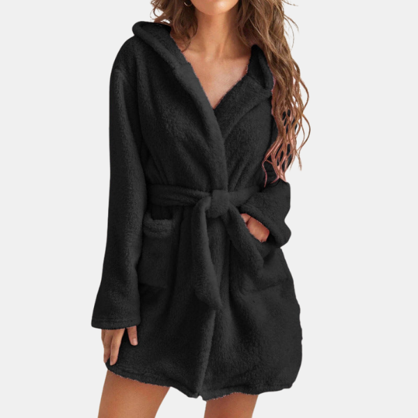 Peignoir Femme à Capuche – Doux et Confortable Dressing gown Electro Paris Noir 36