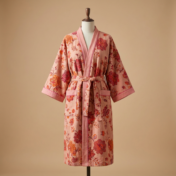 Peignoir Kimono Réversible – Coton Biologique Bathroom Accessories Electro Paris Rose S