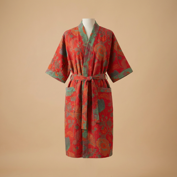 Peignoir Kimono Réversible – Coton Biologique Bathroom Accessories Electro Paris Rouge S