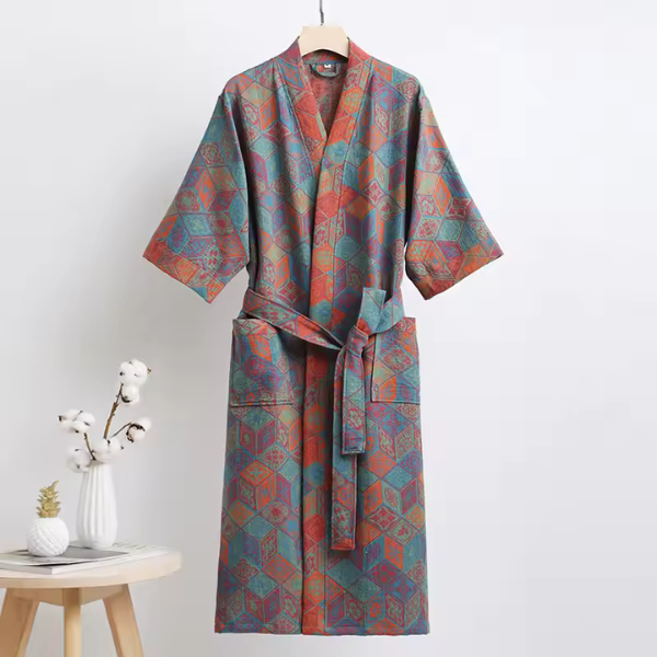 Peignoir Kimono Réversible – Coton Biologique Bathroom Accessories Electro Paris Rouge-vert S
