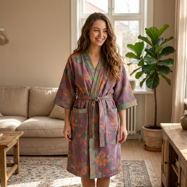 Peignoir Kimono Réversible – Coton Biologique Bathroom Accessories Electro Paris