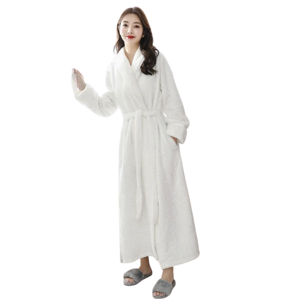 Peignoir Long en Peluche – Chaleur et Confort Hivernal Dresses Electro Paris Blanc M
