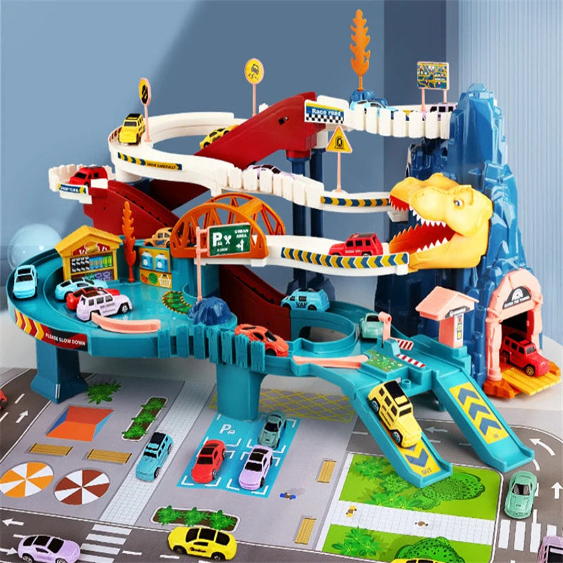 Circuit de Course Puzzle Aventure – Tapis de Jeu de Voiture à Encastrer pour Enfants Jeux de plein air Electro Paris Chemin de fer dinosaure