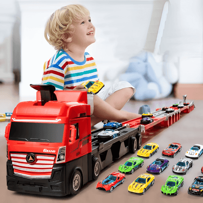 Ensemble de Jouets Camion Porte-Dinosaures – Camion de Transport avec 6 Mini Voitures Dinosaures pour Enfants Ensembles de jeux de véhicules jouets Electro Paris