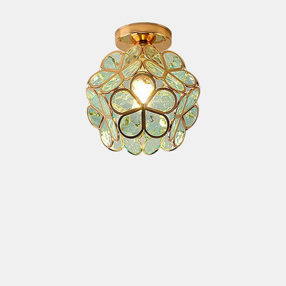 Plafonnier Design En Verre Floral Pour Salon - Luminaire Plafonnier Élégant Plafonnier Electro Paris Vert D20*H25cm