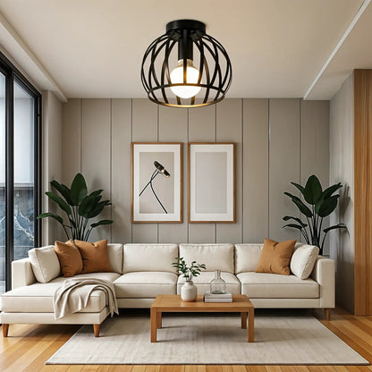 Plafonnier Métallique Noir au Style Industriel – Éclairage pour Couloir et Chambre Éclairage Electro Paris