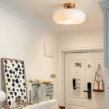 Plafonnier Vintage en Verre pour Couloir – Lampe Encastrée en Verre Côtelé Éclairage Electro Paris Blanc Or Plafonnier : D28* H17cm