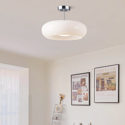 Plafonnier Vintage en Verre pour Couloir – Lampe Encastrée en Verre Côtelé Éclairage Electro Paris Blanc Chrome Suspension : D28* H32cm