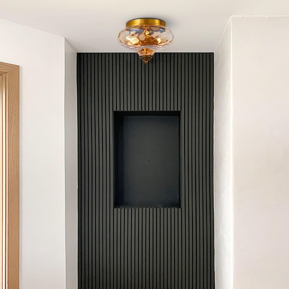 Plafonnier – Luminaire En Verre Martelé Doré Pour Intérieur Moderne Éclairage Electro Paris
