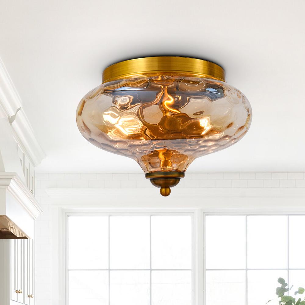 Plafonnier – Luminaire En Verre Martelé Doré Pour Intérieur Moderne Éclairage Electro Paris