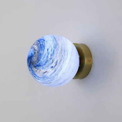 Plafonnier Globe Moderne en Verre Opale – Luminaire Semi-Encastré pour Couloir Luminaires de plafond Electro Paris Bleu Cuivre D13.8*H17cm