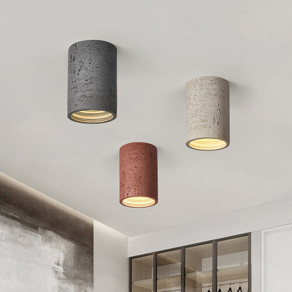 Plafonnier LED Cylindrique en Pierre au Design Wabi-Sabi Luminaires de plafond Electro Paris Gris Blanc chaud