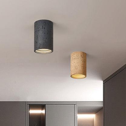 Plafonnier LED Cylindrique en Pierre au Design Wabi-Sabi Luminaires de plafond Electro Paris Noir Blanc chaud