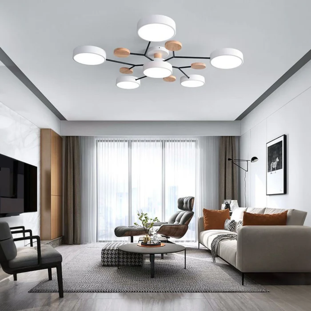 Plafonnier LED Rond Minimaliste pour Intérieurs Modernes Ceiling Lamp Electro Paris Blanc 6 Tasses Blanc chaud