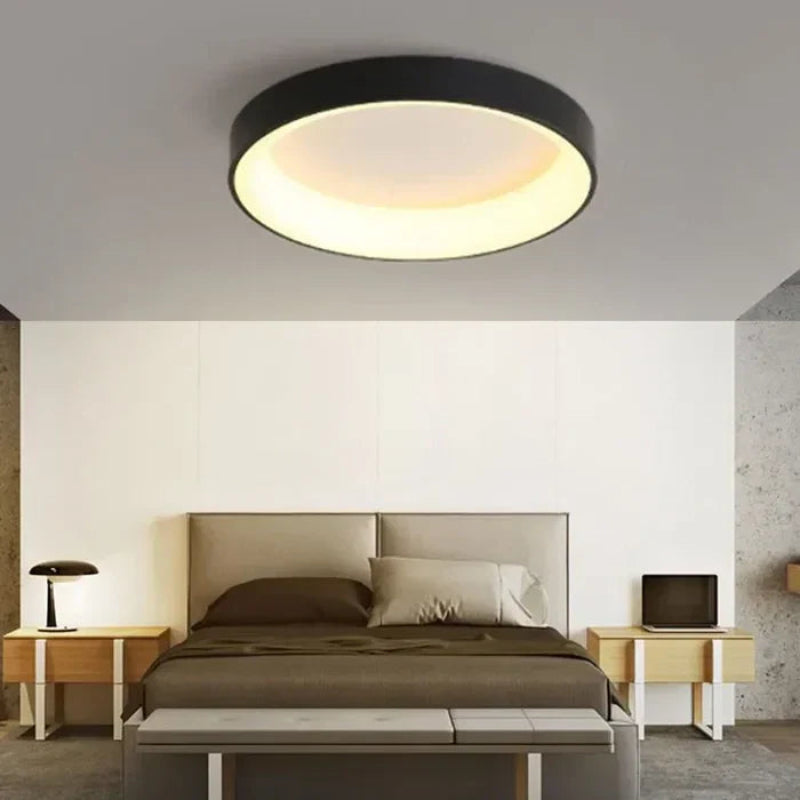Plafonnier LED Ronde Design Scandinave en Aluminium et Acryl Ceiling Lamp Electro Paris Noir Blanc froid 30CM
