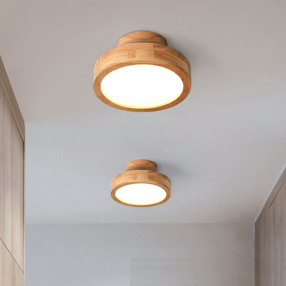 Plafonnier Moderne en Bois pour Salon – Luminaire Encastré LED Japandi Dimmable Éclairage Electro Paris Style A : D23*H12CM Lumière blanche