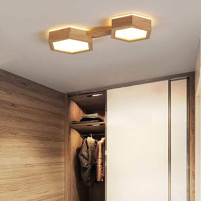 Plafonnier LED hexagonal moderne avec finition bois et acrylique Ceiling Lamp Electro Paris