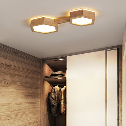 Plafonnier LED hexagonal moderne avec finition bois et acrylique Ceiling Lamp Electro Paris