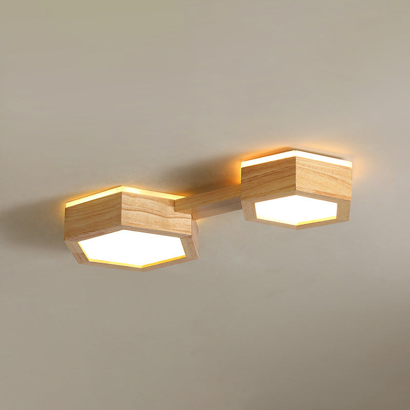 Plafonnier LED hexagonal moderne avec finition bois et acrylique Ceiling Lamp Electro Paris B Lumière chaude