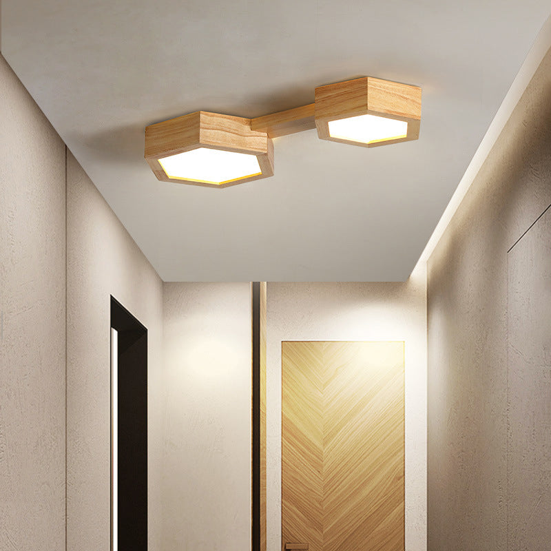 Plafonnier LED hexagonal moderne avec finition bois et acrylique Ceiling Lamp Electro Paris C Lumière chaude