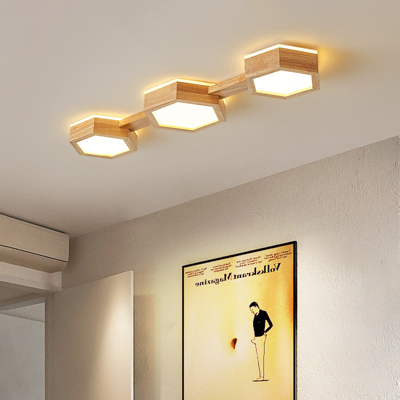 Plafonnier LED hexagonal moderne avec finition bois et acrylique Ceiling Lamp Electro Paris D Lumière chaude