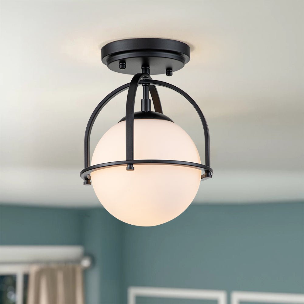 Plafonnier Salle de Bain en Verre Opale – Luminaire Design Épuré Éclairage Electro Paris Noir