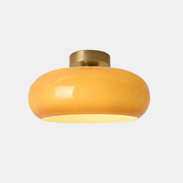 Plafonnier Vintage en Verre pour Couloir – Lampe Encastrée en Verre Côtelé Éclairage Electro Paris Ambre Or Plafonnier : D28* H17cm