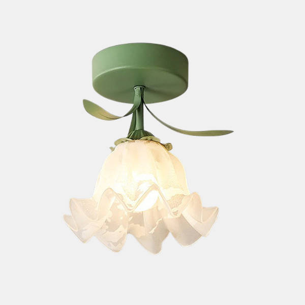 Plafonnier en Verre Floral pour Chambre – Luminaire Encastré Vintage à Festons Éclairage Electro Paris Vert Style A:D20*H23CM