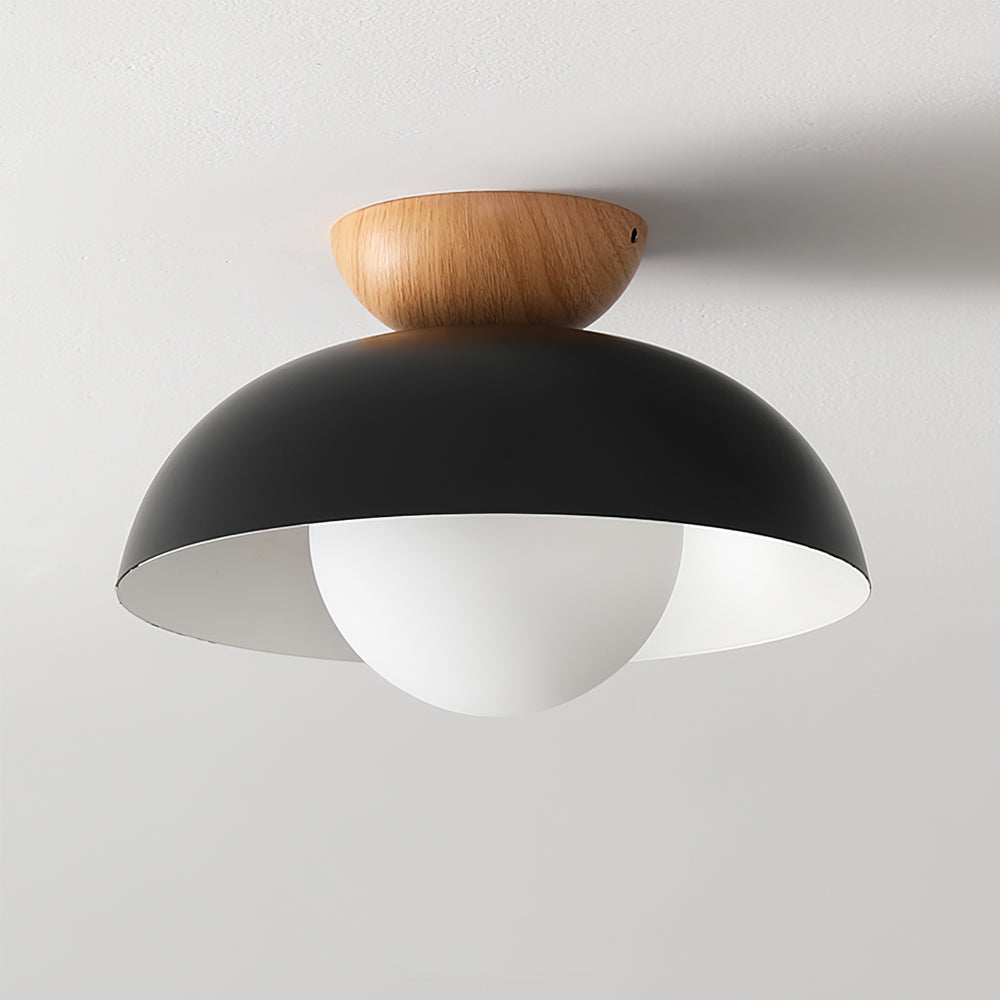 Plafonnier moderne pour un éclairage doux et accueillant Ceiling Lamp Electro Paris Dia 30cm x H 20cm Noir & Motif en bois