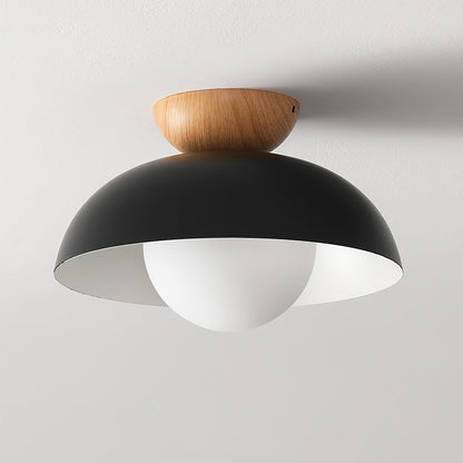 Plafonnier moderne pour un éclairage doux et accueillant Ceiling Lamp Electro Paris Dia 30cm x H 20cm Noir & Motif en bois